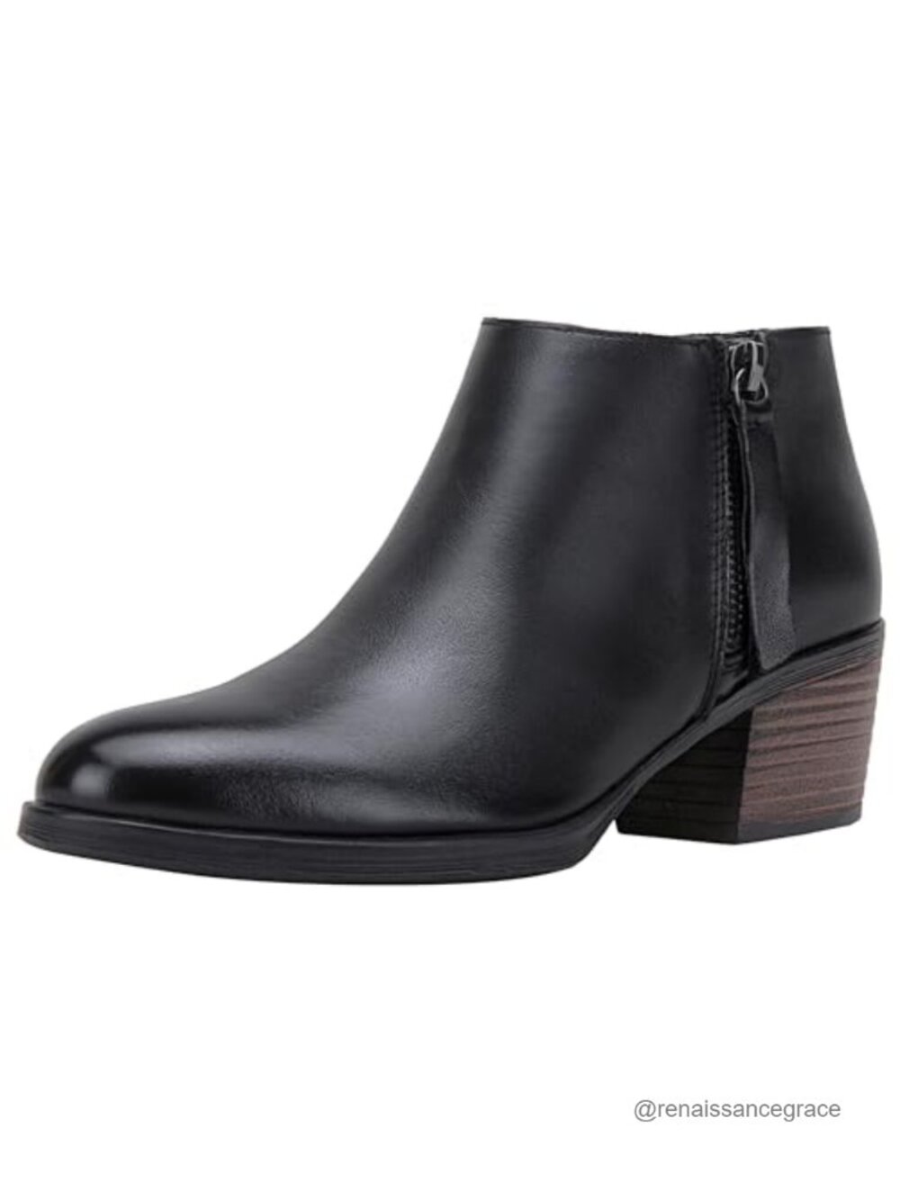 Genuine Leather Low Heel Ankle Booties with Memory Foam
